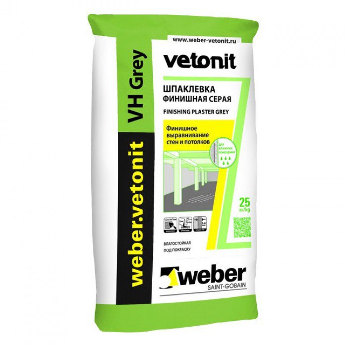 Шпатлевка для внутреннего и внешнего применения цементная Ветонит vh серый 20 кг