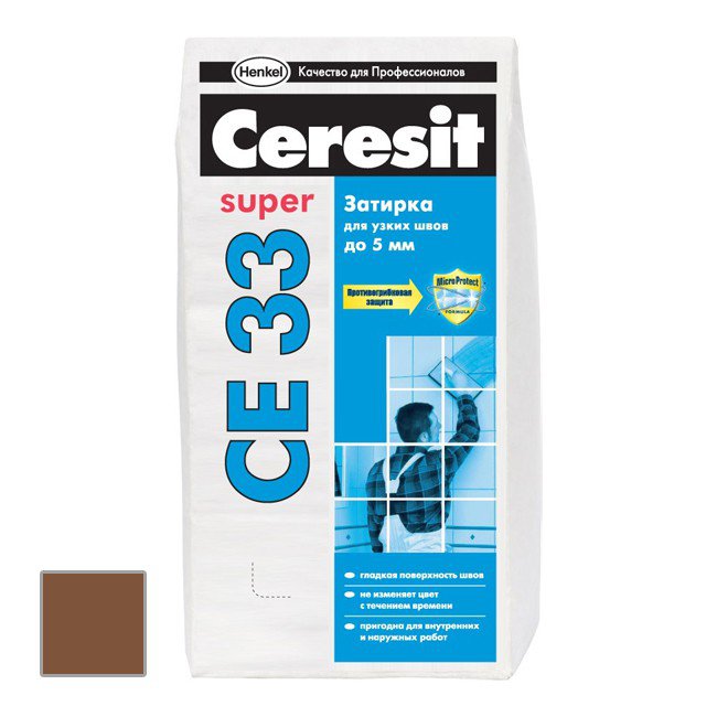 Затирка для швов для внутреннего применения Ceresit CE 33 Super темно-коричневый 2 кг