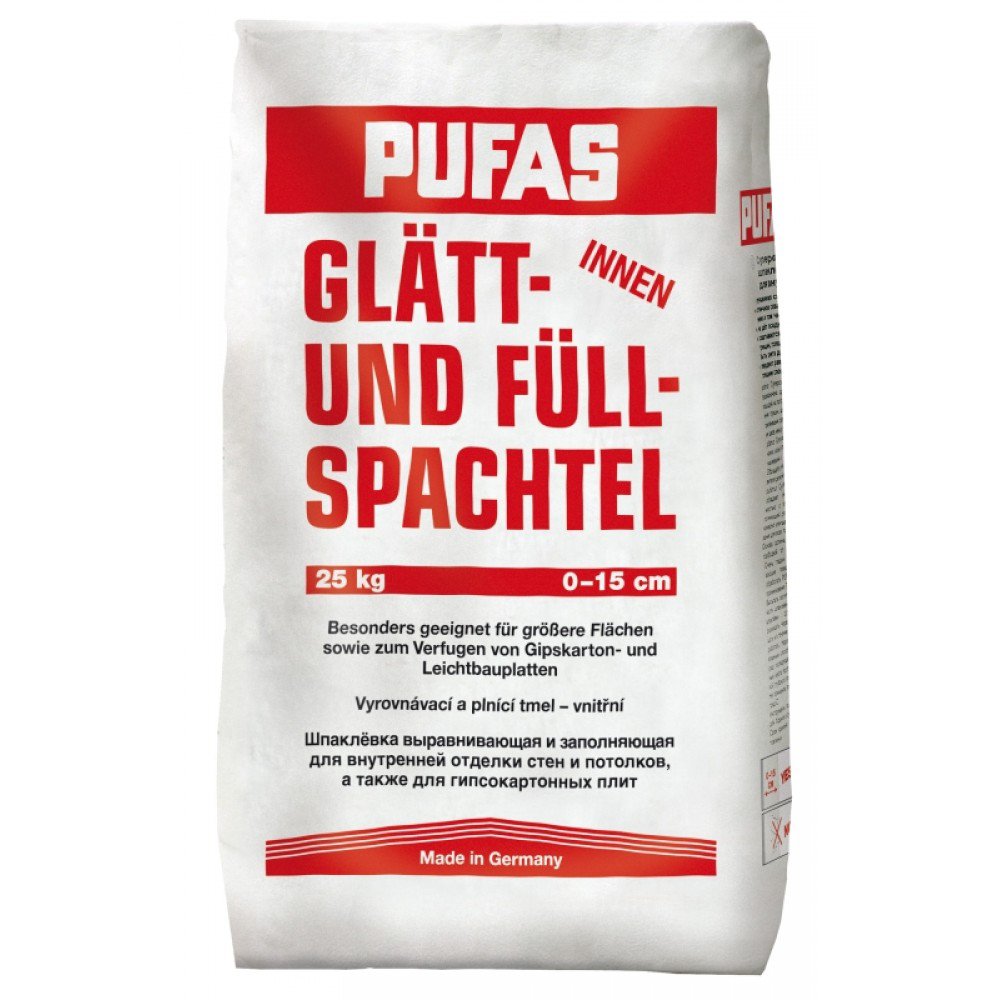 Шпатлевка для внутреннего применения гипсовая Pufas glatt und full shpachtel белый 20 кг