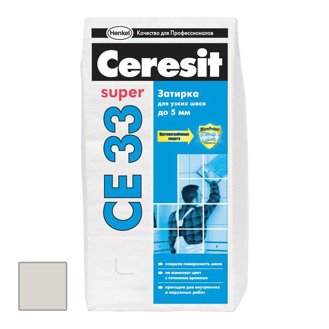 Затирка для швов для внутреннего применения Ceresit CE 33 Super серебристо-серая 2 кг